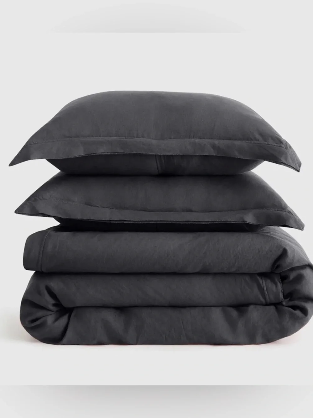 NEW Quince European Linen Double Flange 3 Pc Duvet Cover Set, King/Cal-Charcoal